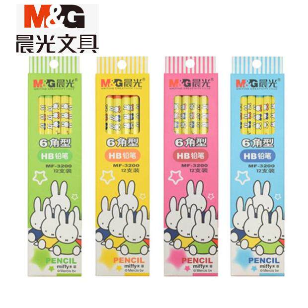 晨光文具米菲hb铅笔六角热转印卡通兔子图案铅笔