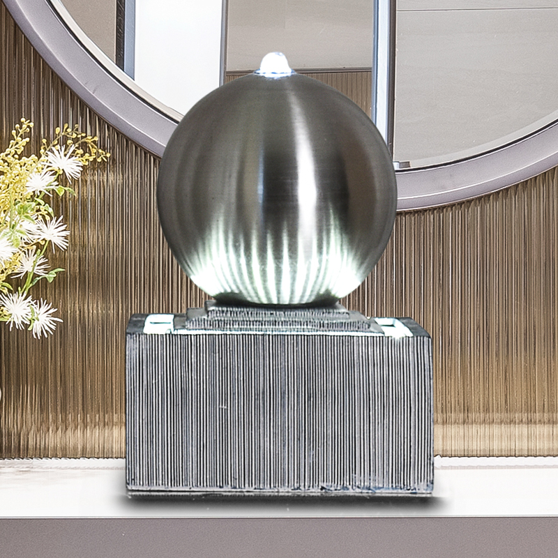 办公室桌面循环流水摆件现代简约不锈钢圆球喷泉加湿家居茶几装饰