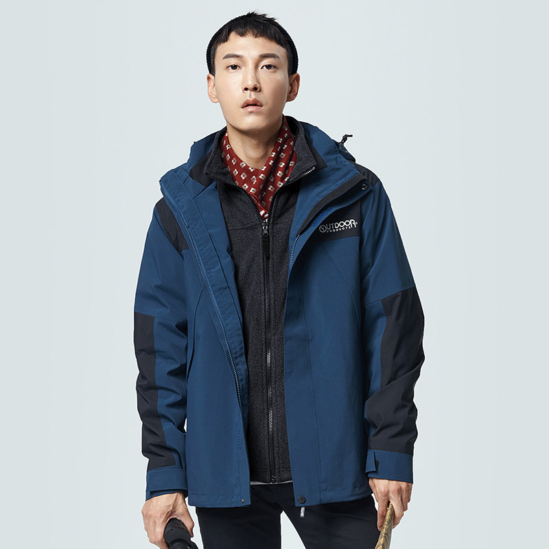 outdoor新款男士外加加厚冲锋三合一可拆卸冲锋衣