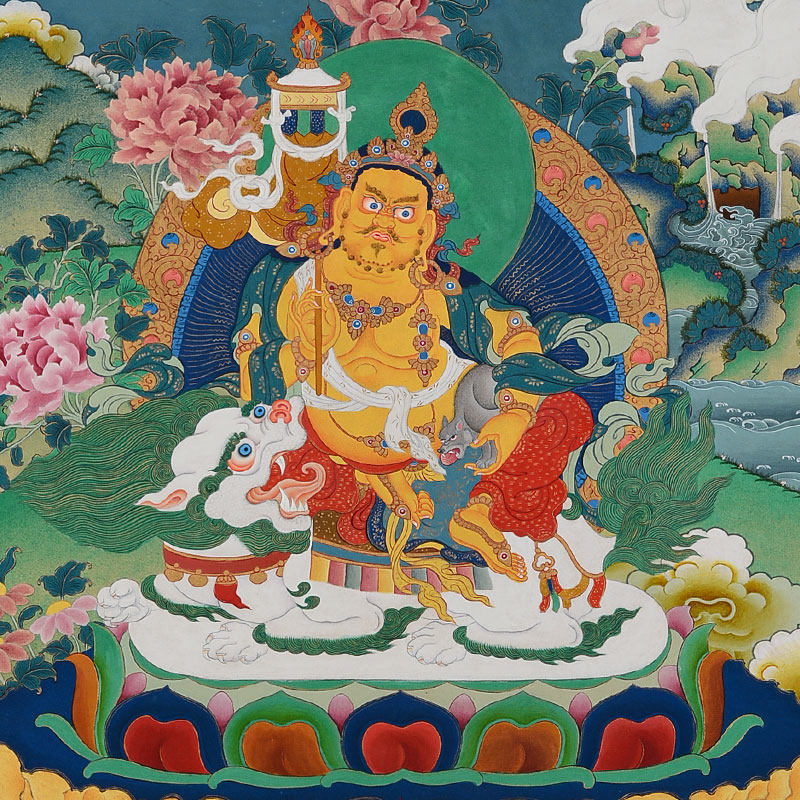 藏村手绘财宝天王唐卡挂画西藏旧勉唐派手工藏族唐卡