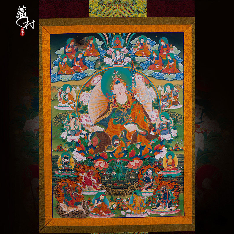 村莲花生大士佛像唐卡莲师八变装饰画矿物颜料藏族唐卡