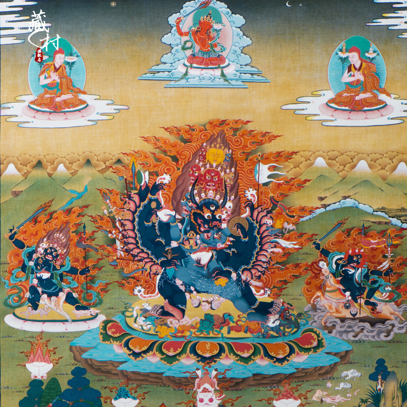 藏村大威德金刚佛像噶玛噶孜画派唐卡装饰画天然矿物颜料悬挂挂画