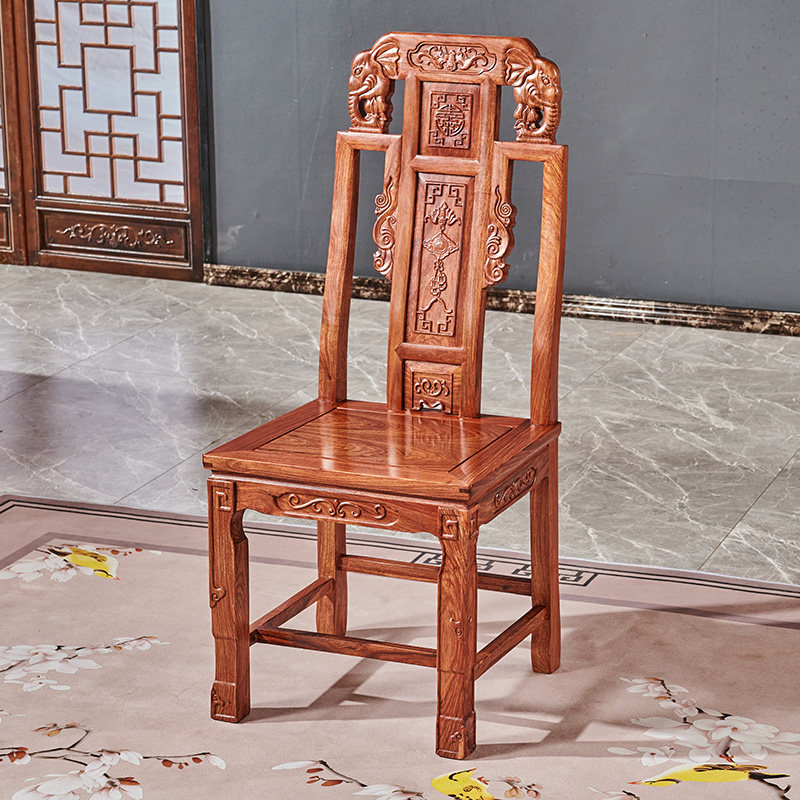 红木餐椅中式靠背椅子家用刺猬紫檀象头椅官餐椅