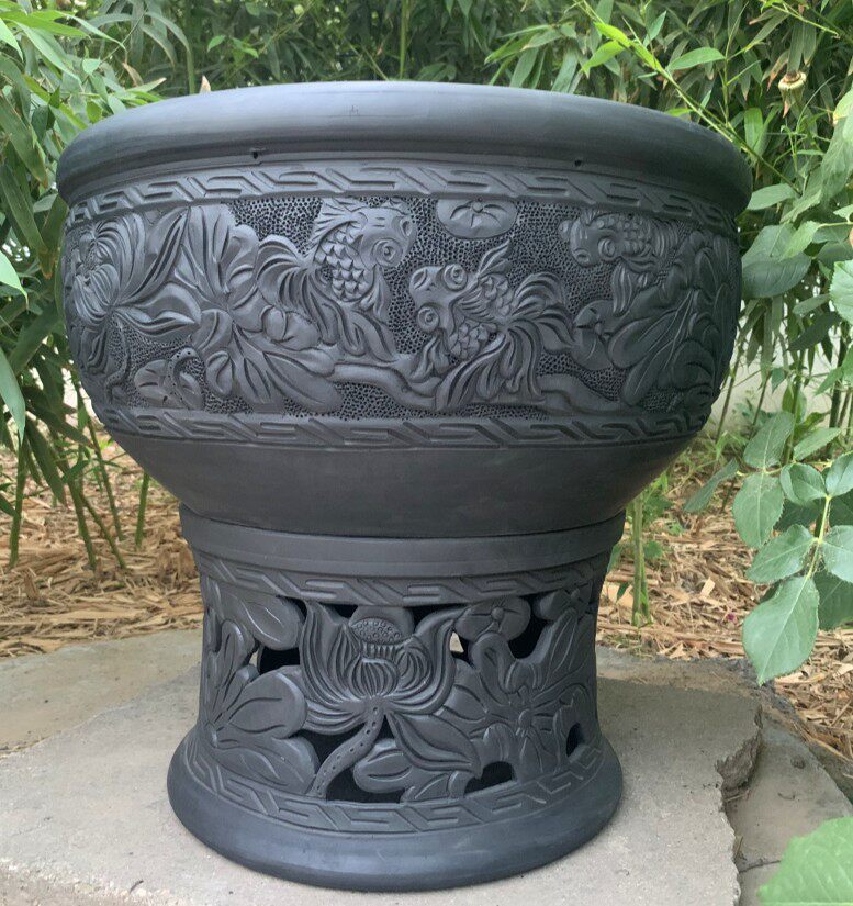 老北京鱼黑陶鱼盆庭院金鱼鱼缸瓦盆连年有余桌面缸