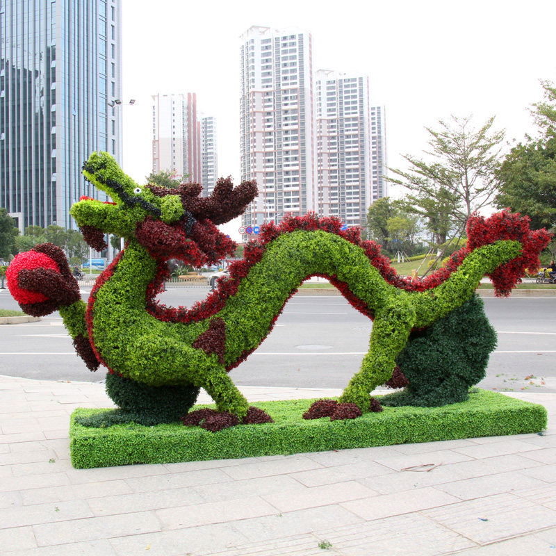 雕塑定制大型仿真动物绿雕龙凤摆件摆件