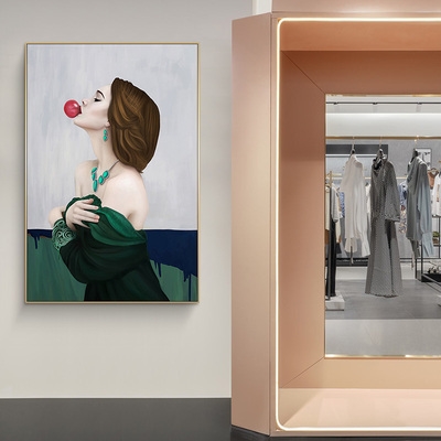 吹泡泡泡商场玄关人物个性少女走廊服装店挂画现代装饰画