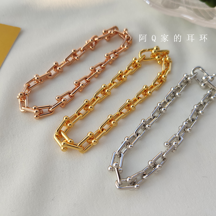 欧美情侣饰品风手冷淡手链锁扣链条大牌竹节手链