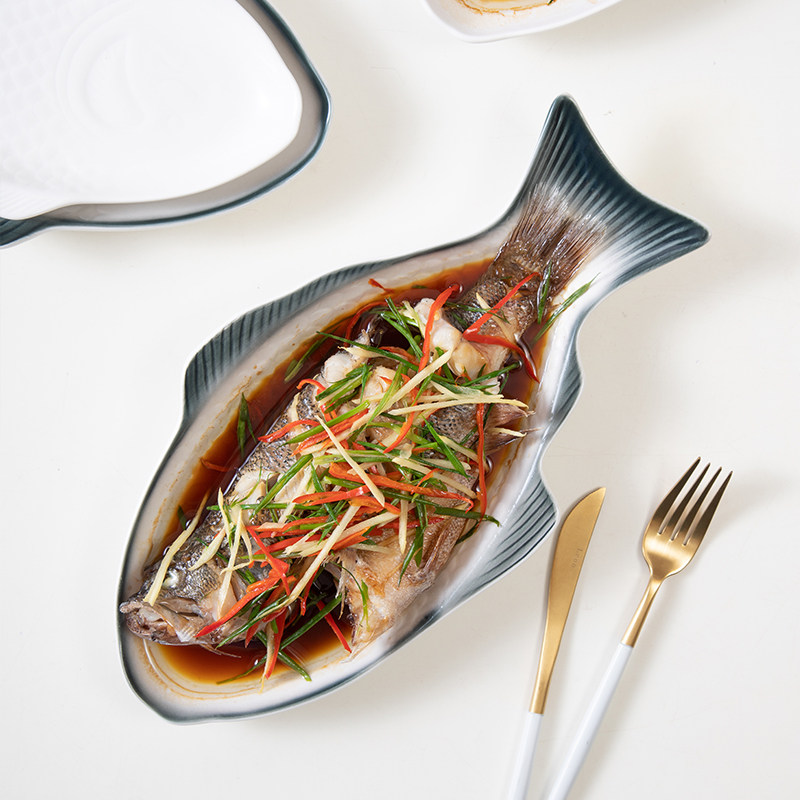 盘子陶瓷鱼盘蒸鱼菜盘家用新款创意北欧餐盘盘