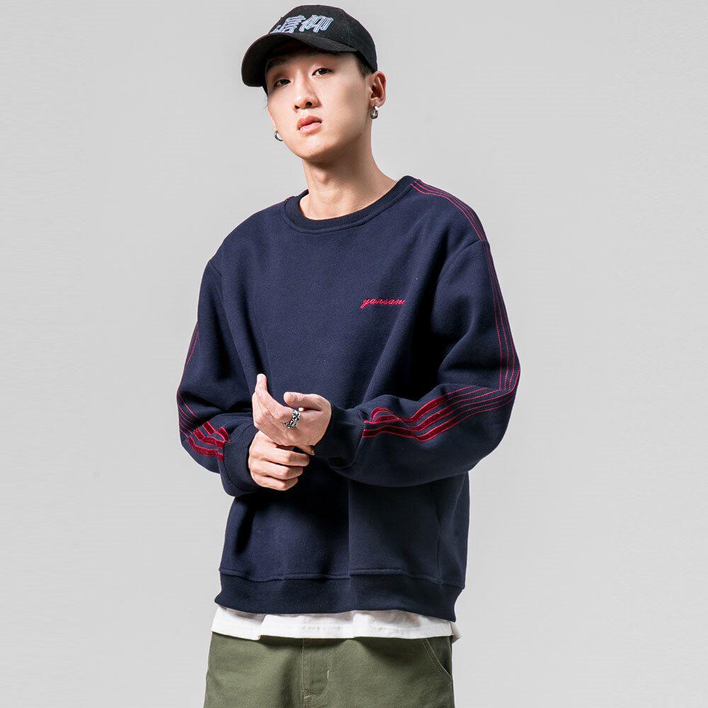 潮牌it运动圆领加绒卫衣男潮ins秋冬加厚卫衣