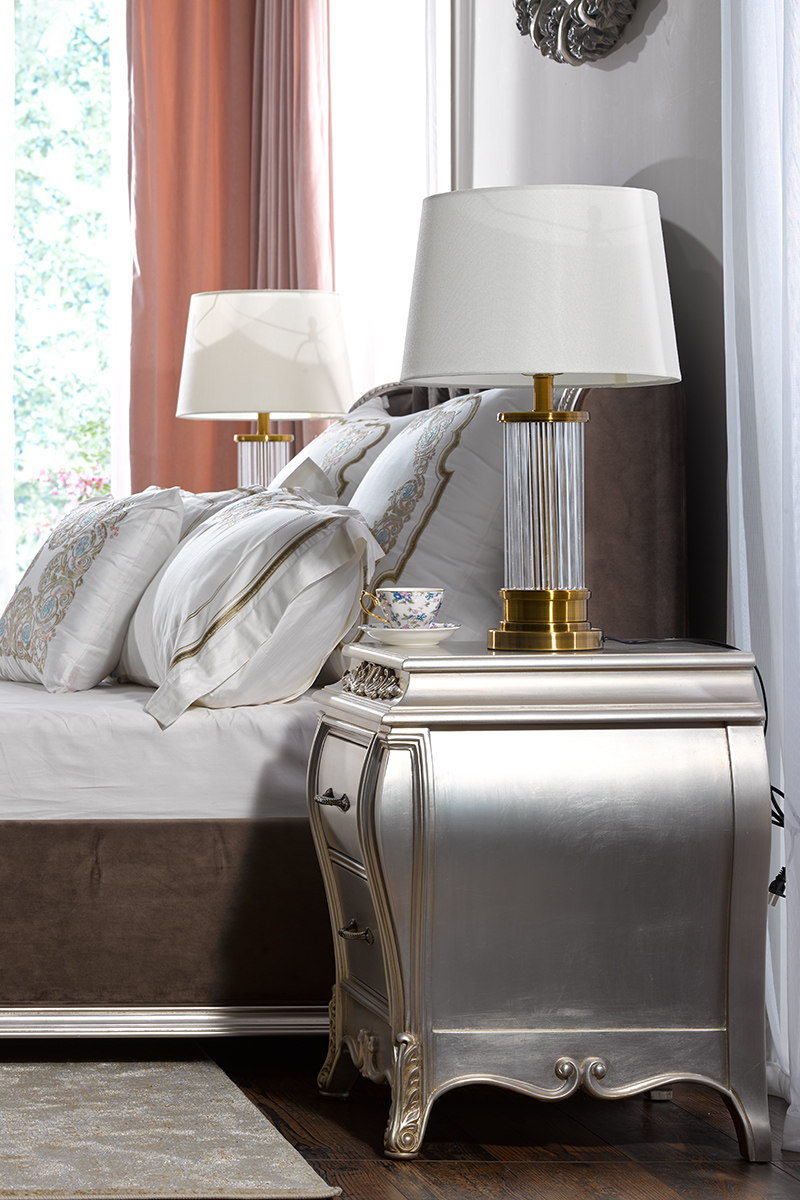 richhome实木法式贴银贴金雕花床头柜欧式手工银箔环保银色北欧