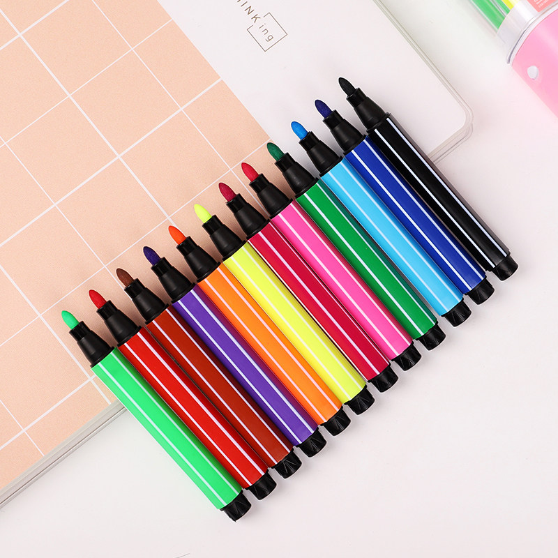 水彩笔儿童印章彩色笔水洗六角24色幼儿园学生绘画水彩笔