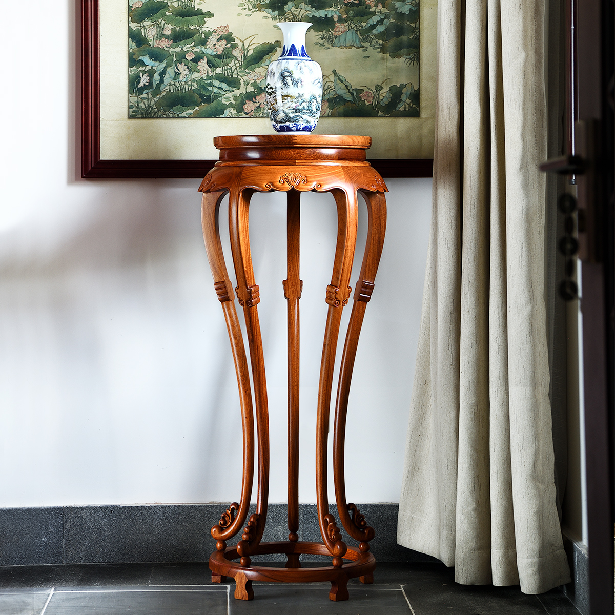 苏素私人定制国标红木花架置物架缅甸花梨木香花架