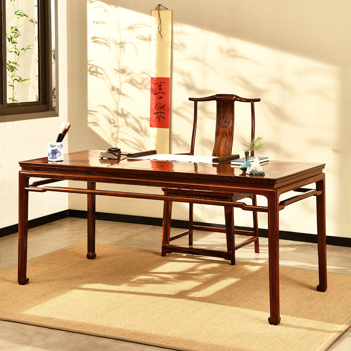 苏素私人定制微凹黄檀18米画案红酸枝书桌红木书桌