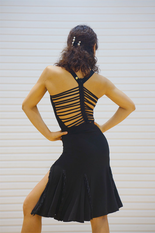 nf宁方拉丁舞女无袖后背交叉带连体上衣039裙038