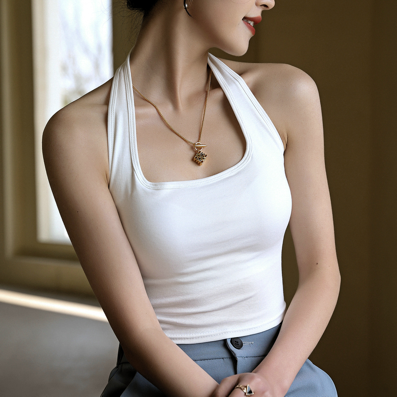 挂脖吊带背心夏季纯棉带胸内衣一体抹胸美背背心吊带