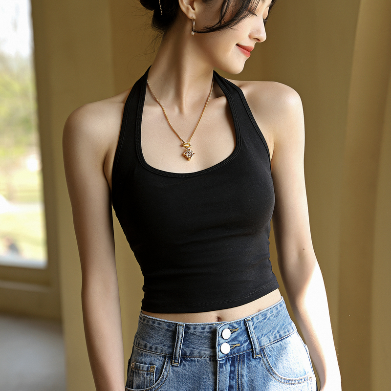 挂脖吊带背心夏季纯棉带胸内衣一体抹胸美背背心吊带