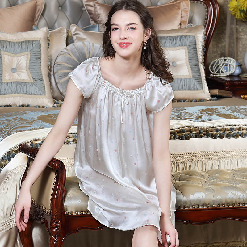 丝绸浅奥杭州正品100桑蚕蚕丝夏女宽松舒适睡裙