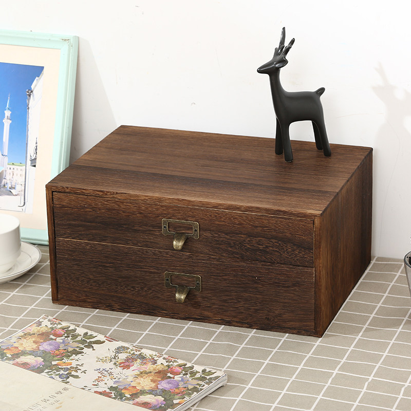 小号实木多层zakka桌面收纳木质抽屉大号a4桌面收纳盒