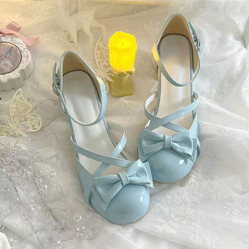 全款夏季新品玛丽珍lo洛丽塔蝴蝶结交叉中空学生一字带凉鞋