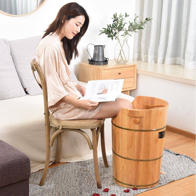 膝盖泡脚桶家用用电加热木桶保温加高加深过膝足浴盆