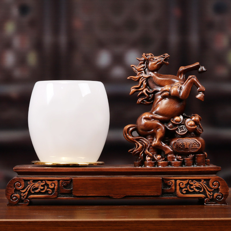 马到成功玉石笔筒摆件教师节礼物实用创意高档商务礼品摆件