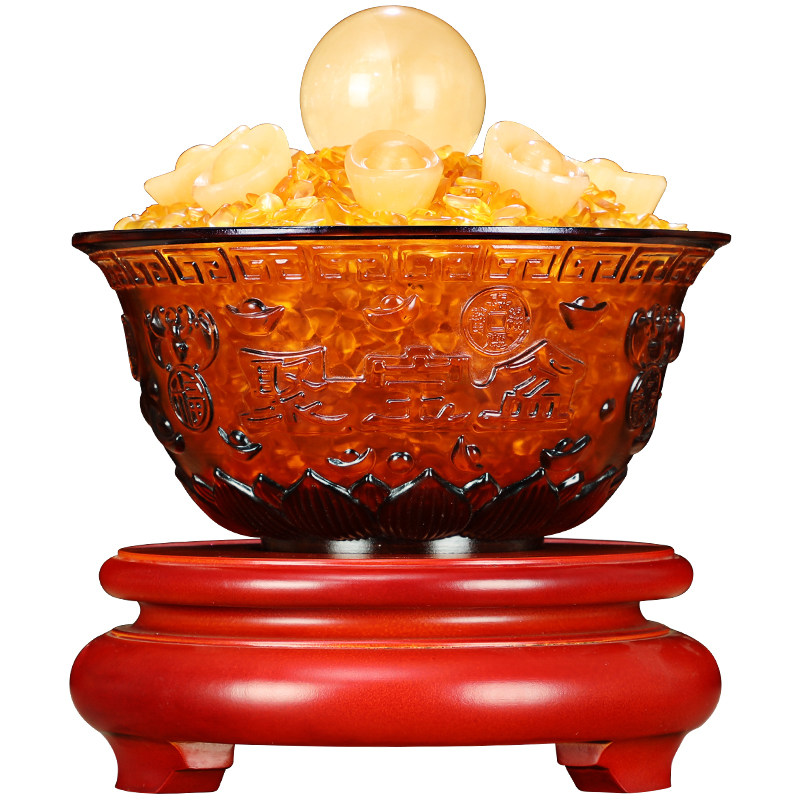 琉璃玉聚宝盆摆件元宝招财聚财家居客厅酒柜装饰品办公室开业礼品