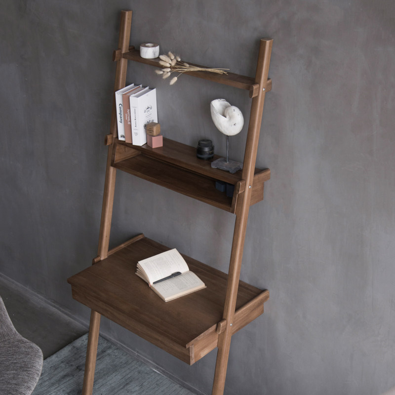 进口全实木小户型书桌子书房层架原木柚木家用简约书架组合置物架