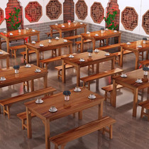 Carbonated solid wood table barbecue shop solid wood table and chairs combined small eating shop noodle restaurant solid wood fast food table commercial wood table