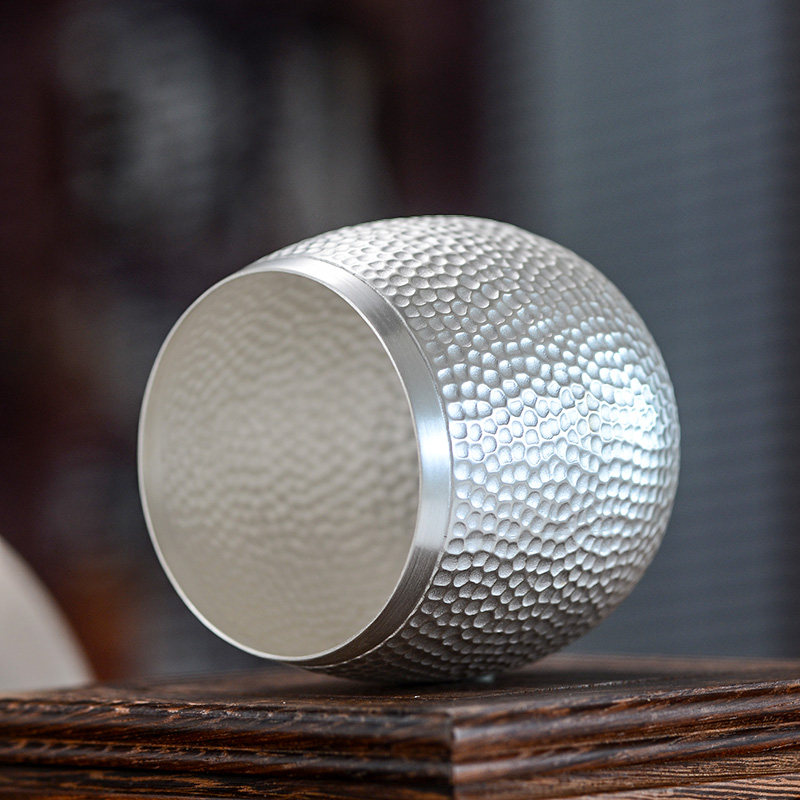 百年匠器茶杯纯银锤纹大容量主人功夫功夫茶茶具茶杯