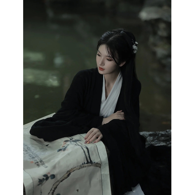 原创汉服女魏晋黑色神明少女直裾大袖衫超古装汉服