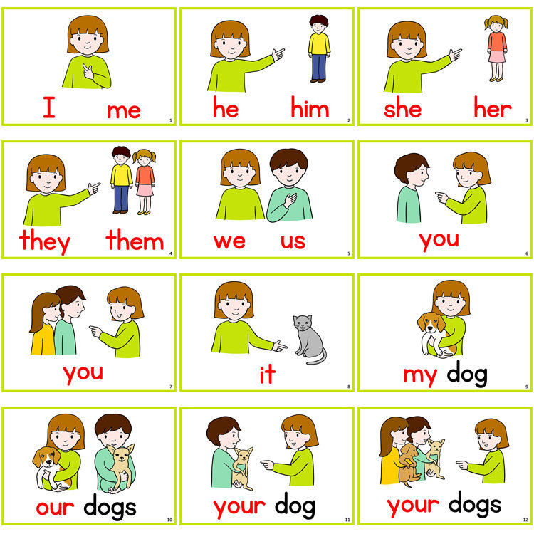 人称代词卡片英语单词语法主宾宾格代替名词早教闪卡