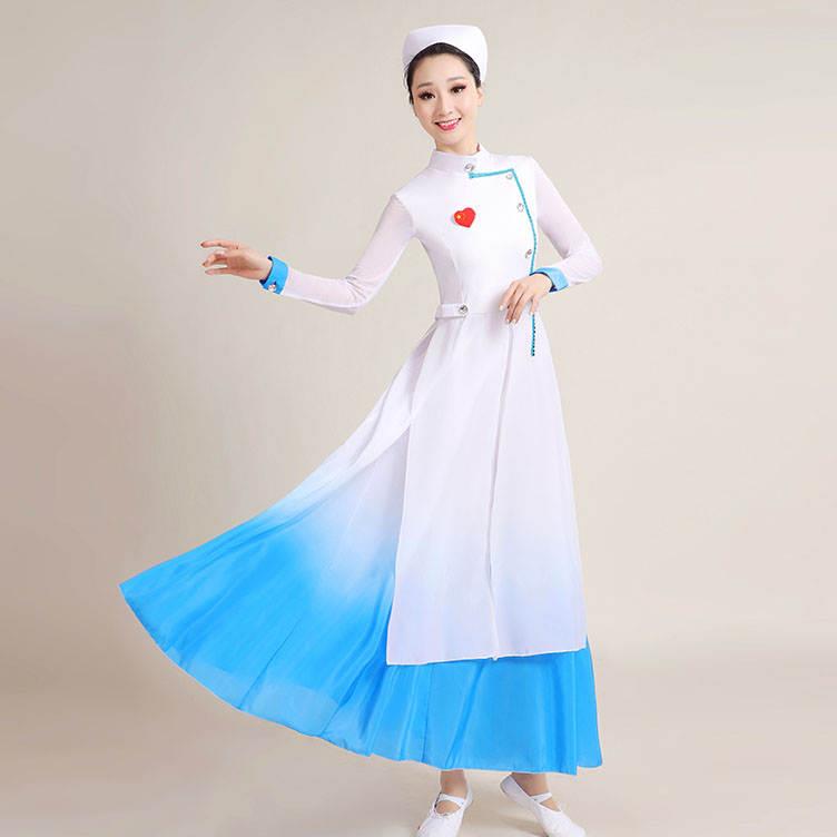 抗疫护士舞蹈演出服现代舞白衣天使表演服装医生女合唱服元旦套装
