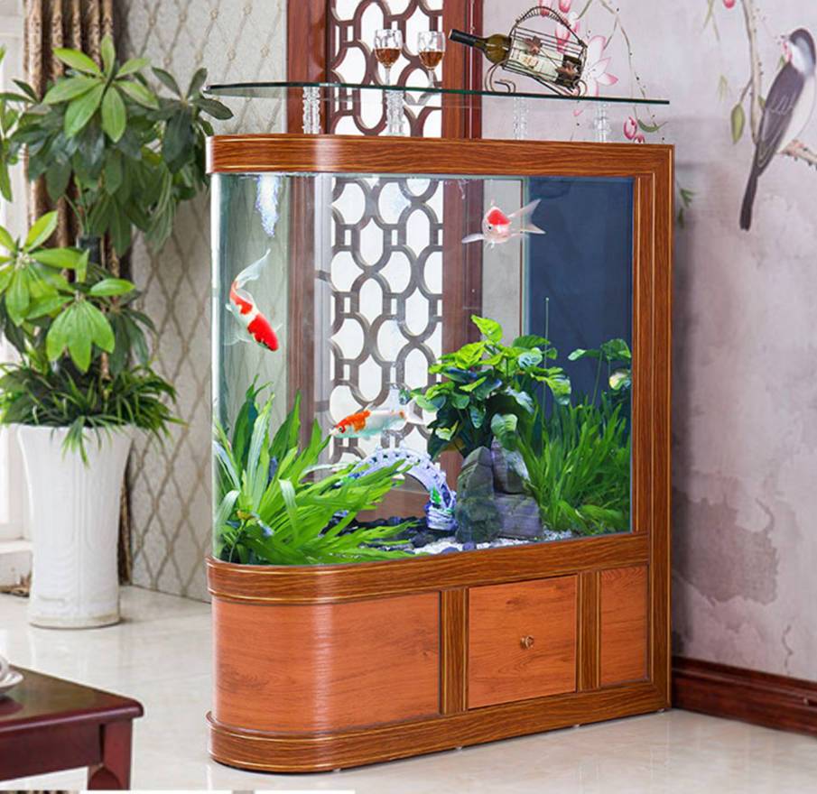 鱼缸创海隔断金鱼缸家用水族箱屏风子弹头免换落地鱼缸