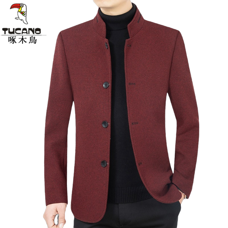 啄木鸟男装夹克男外套春秋中年男士羊毛呢大衣秋冬加厚上衣爸爸装