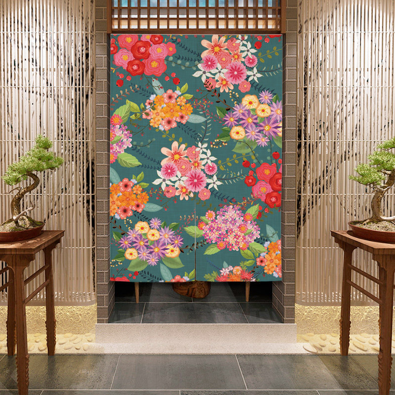 中式客厅隔断布帘装饰布装饰家用半帘卧室花纹门帘