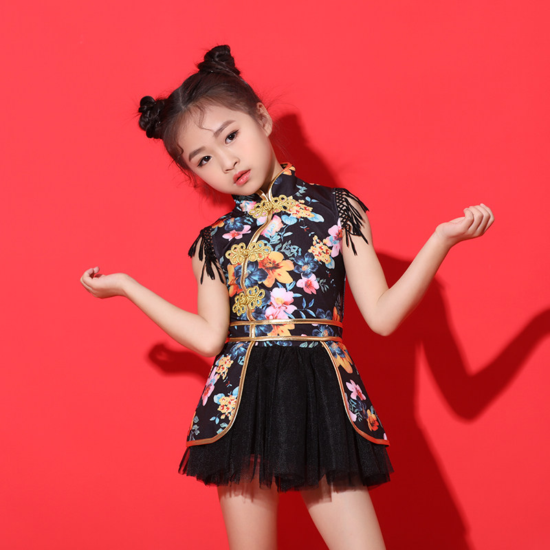 儿童演出服中国国风时尚个性复古旗袍舞蹈女童儿童演出服