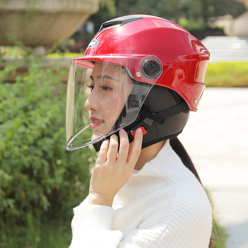 野马电瓶车安全帽女士轻便式尚双镜可防晒电动头盔摩托车头盔