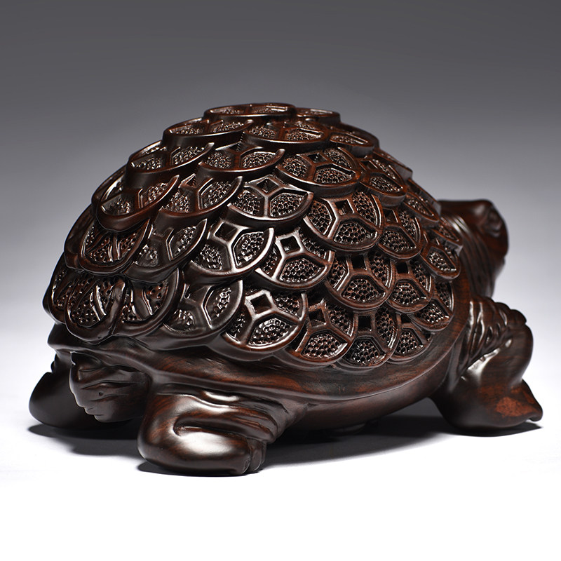 檀木木雕金钱龟摆件实木乌龟家居客厅玄关装饰装饰摆件