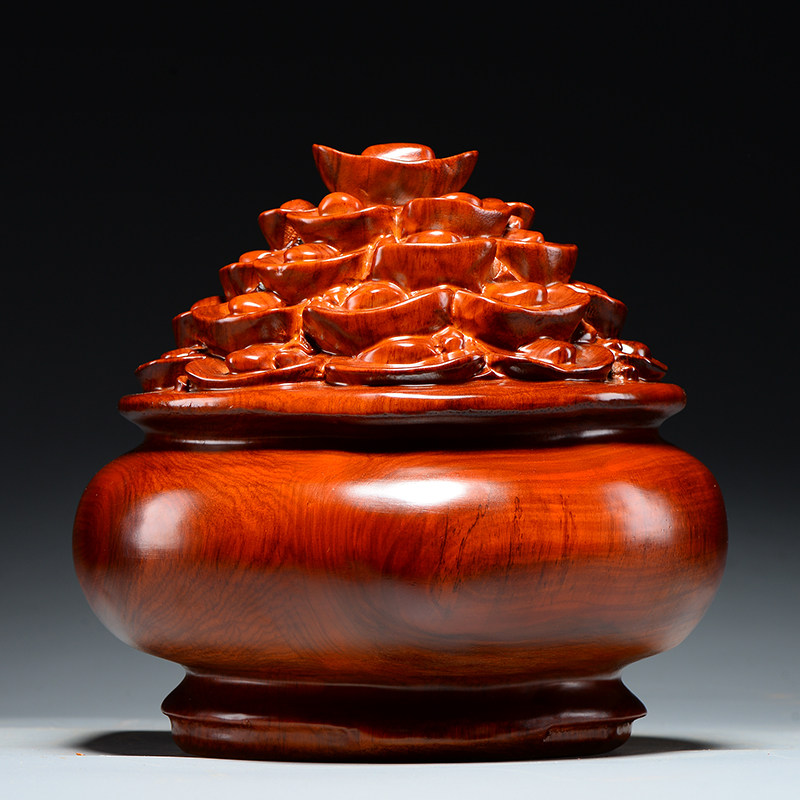 花梨木雕雕刻聚宝盆摆件红木工艺品家居客厅装饰公司摆件