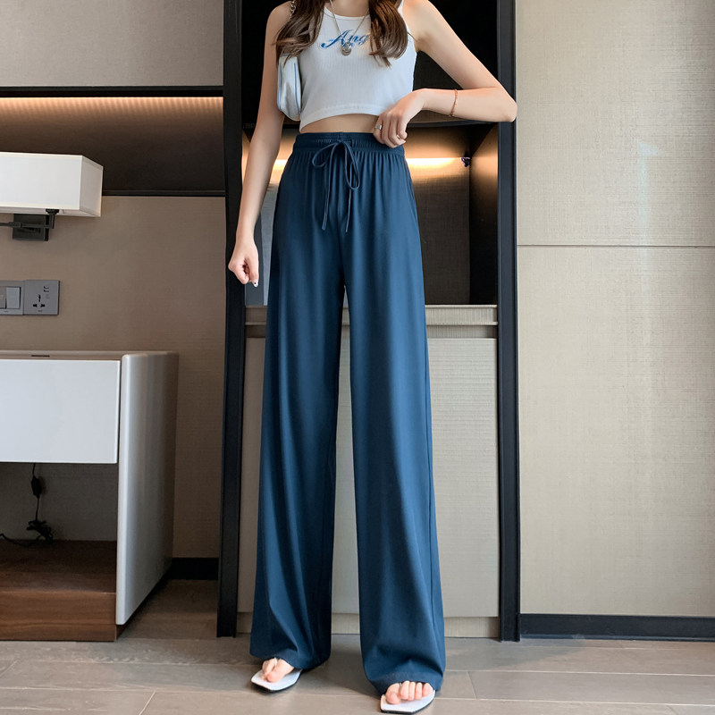 冰丝阔腿裤女夏季薄款高腰垂坠拖地裤子灰色休闲裤