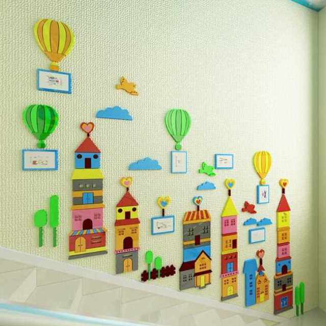 室内过道幼儿园建构区墙面装饰贴画区创设环境防撞墙贴