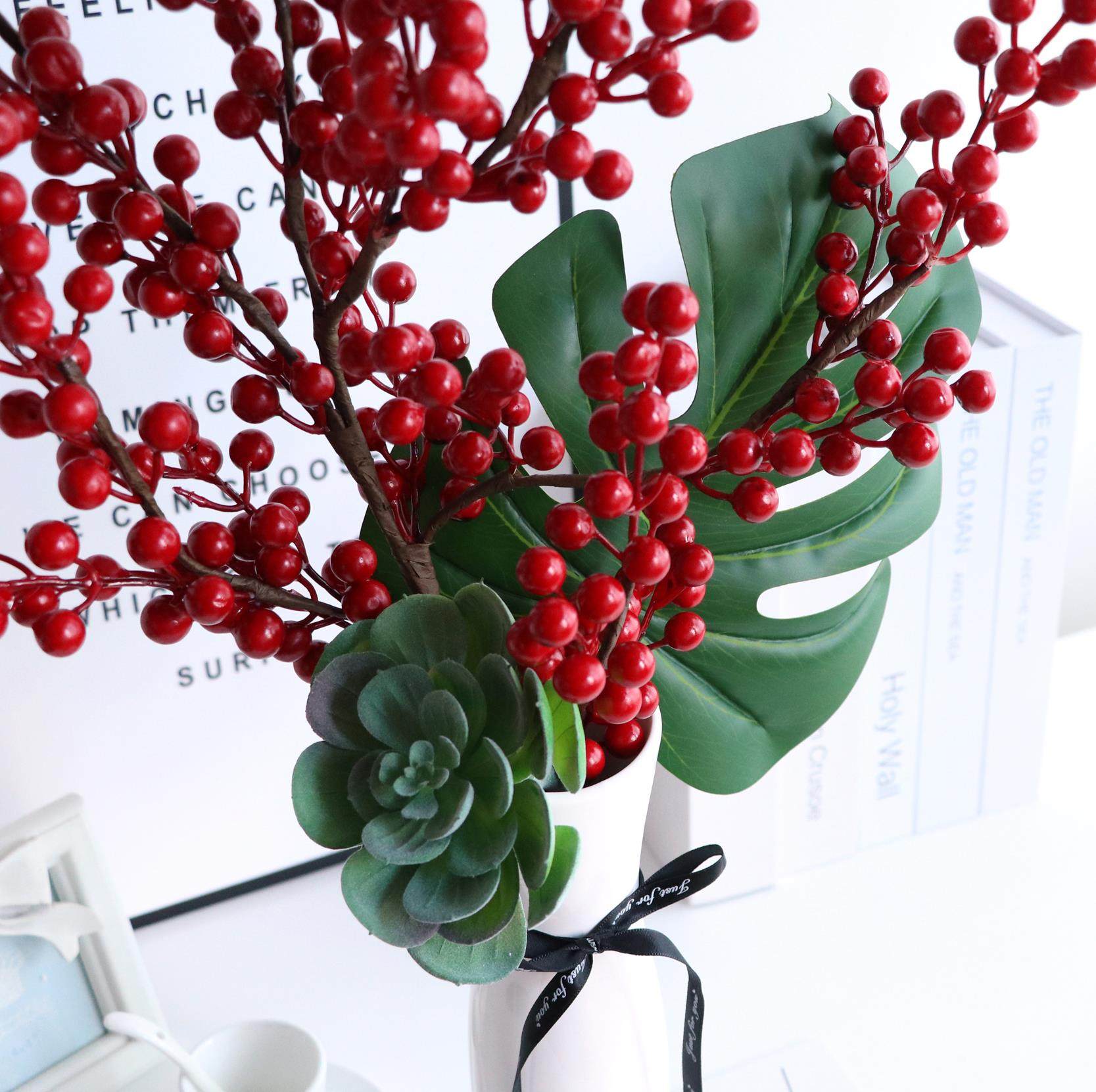 干花仿真豆花花束浆果红豆相思发财绿植植物阔叶仿真花