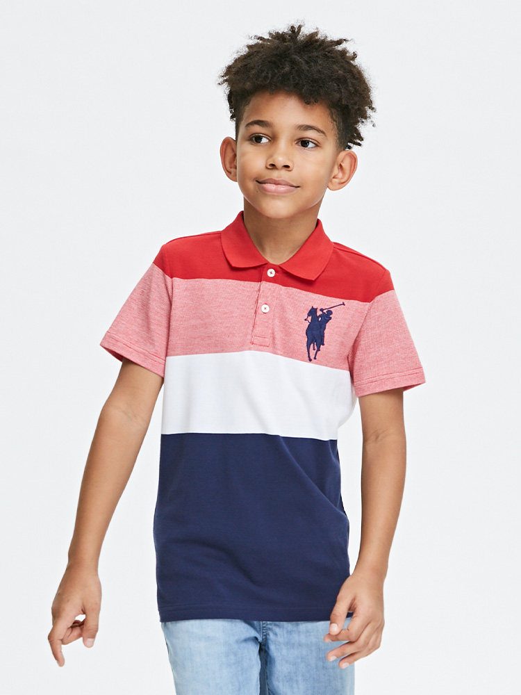 polosport男童短袖经典三色拼接体恤2021夏季新款儿童polo衫