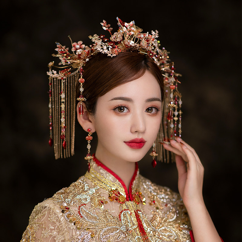 秀禾头饰新娘结婚发饰中式流苏步摇大气凤冠发饰