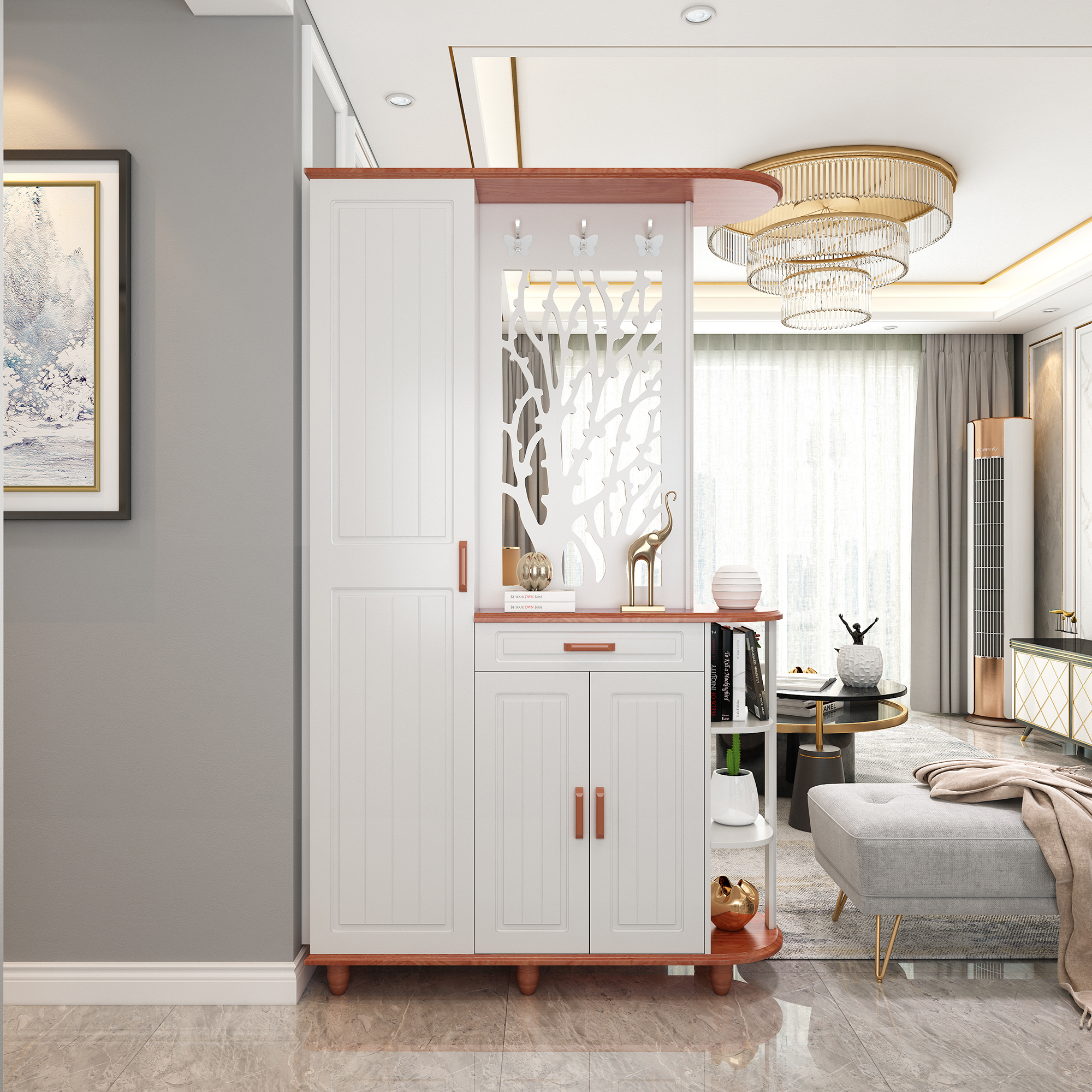 现代简约进门玄关客厅屏风装饰间厅入户鞋柜一体门厅