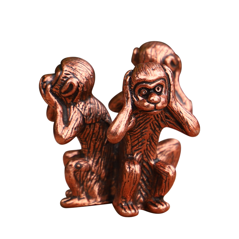 摆件紫铜猴子三不不听不看不说茶宠铜铁壶盖置茶宠摆件