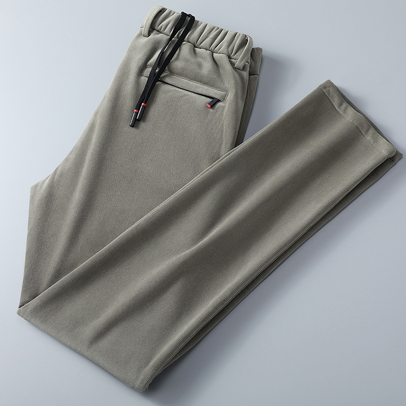 金丝绒休闲裤男士冬季保暖加绒加厚松紧腰直筒长裤中年双面绒男裤