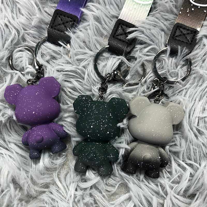 创意渐变星空熊树脂公仔钥匙扣包包挂件情侣炫彩织带手绳汽车挂饰