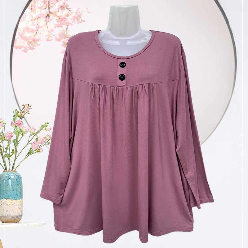 中老年女装胖妈妈长袖t恤秋季200斤特体加肥加大码春秋打底衫上衣