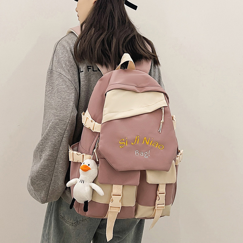 ins风书包女大学生初中生大容量韩版原宿风双肩包高中宽背带背包